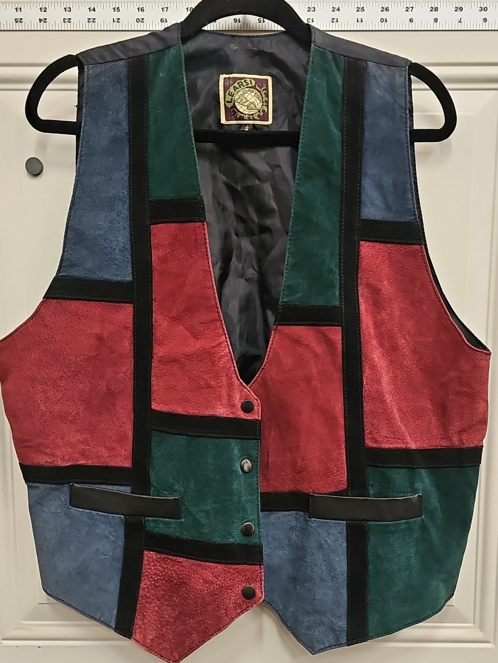 Leardi Colorblock Suede Patchwork Vest - Red, Green, Blue